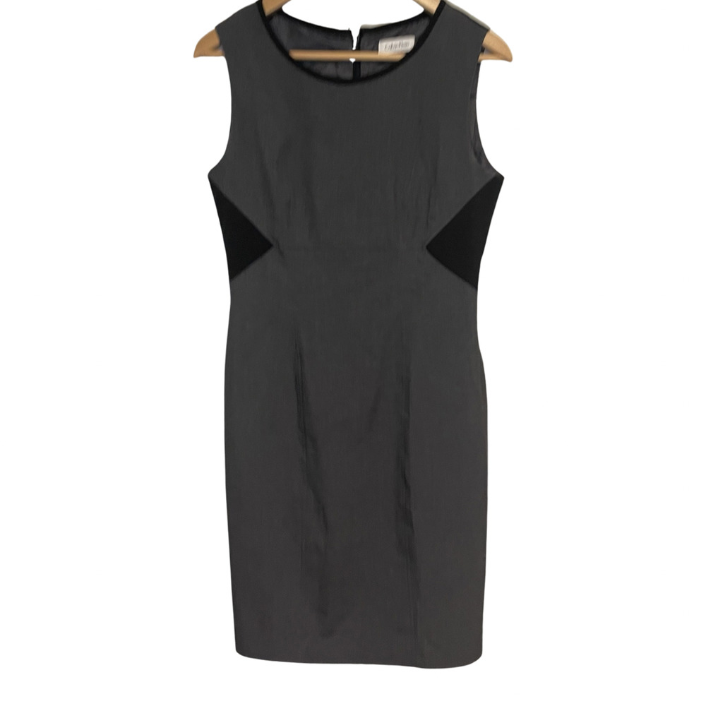 Calvin Klein Sheath Dress Gray Black Fitted Career Workwear Office Dress